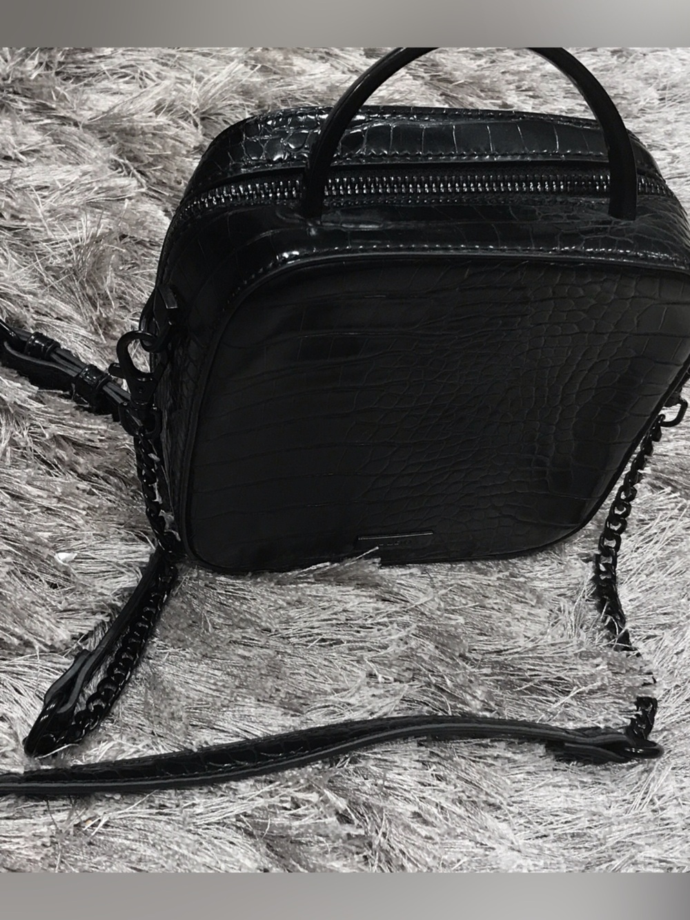 Aldo Black Croc-Embossed Crossbody with Chain Strap
